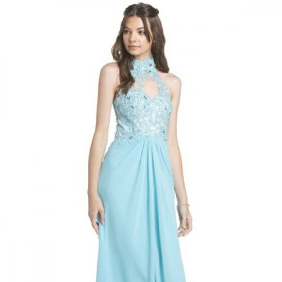 NEW FORMAL A-LINE SLEEVELESS FLORAL DRESS EMBROIDERED W/ RHINESTONES AS L1377 - Picture 1 of 10